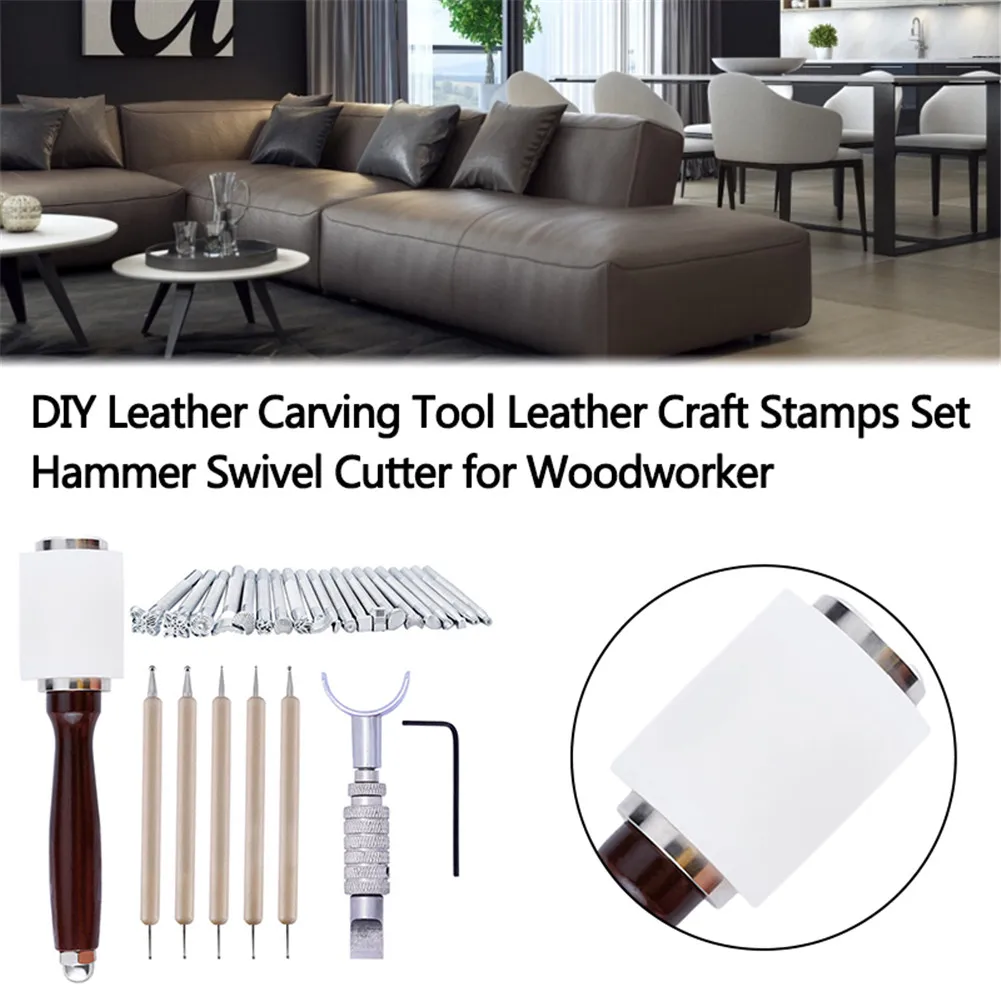 

DIY Leather Carving Tool Leather Craft Stamps Set Hammer Swivel Cutter For Woodworker