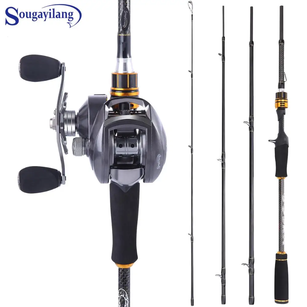 

Sougayilang 4Section Portable Fishing Rod with 12+1BB Baitcasting Reel Combo Carbon Fiber Fishing Pole and Baitcasting Wheel Set