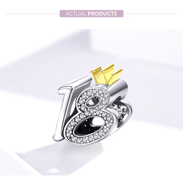 WOSTU 925 Sterling Silver 18-year-old Birthday Bead Charms Fit Original Bracelet Necklace Adult Ceremony Jewelry Gift BNC131