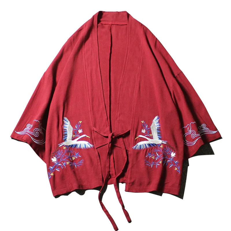 Мужская мода китайский стиль журавль вышивка хлопок Hanfu пальто кунг-фу халат