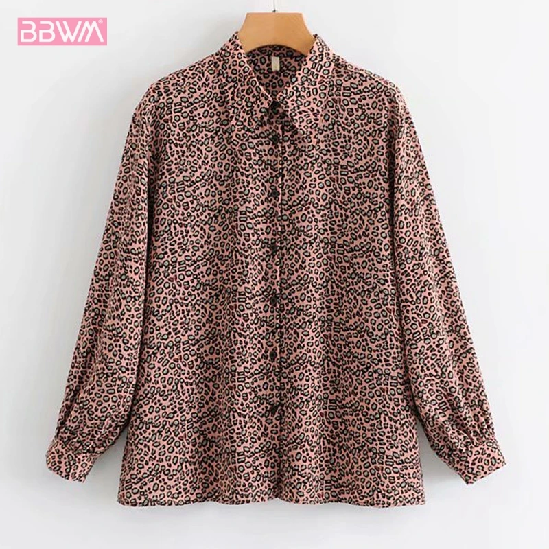 

Leopard Lapel Single Breasted Long Sleeve Female Shirt 2019 Autumn Fashion Chic Female Tops Retro Animal Pattern Harajuku