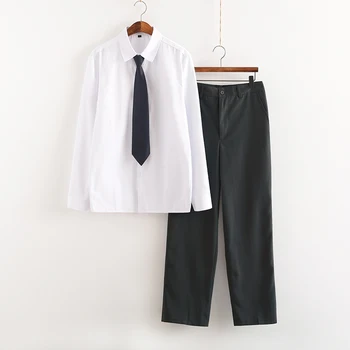 

Japanese Autumn JK Uniform Set Shirt & Dark Gray Pants Two Piece Sets Student Unisex Harajuku Style School Uniform College style