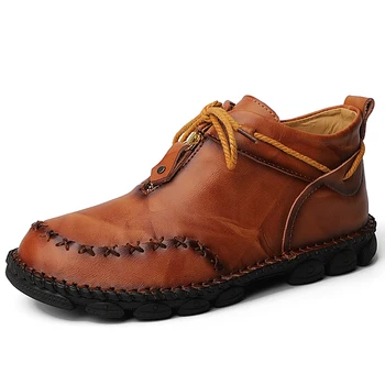 

New Autumn Winter Leather Men Boots High help Winter Men's Ankle Boot Comfortable Motorcycle Boots Men's shoes Plus Size 38-48