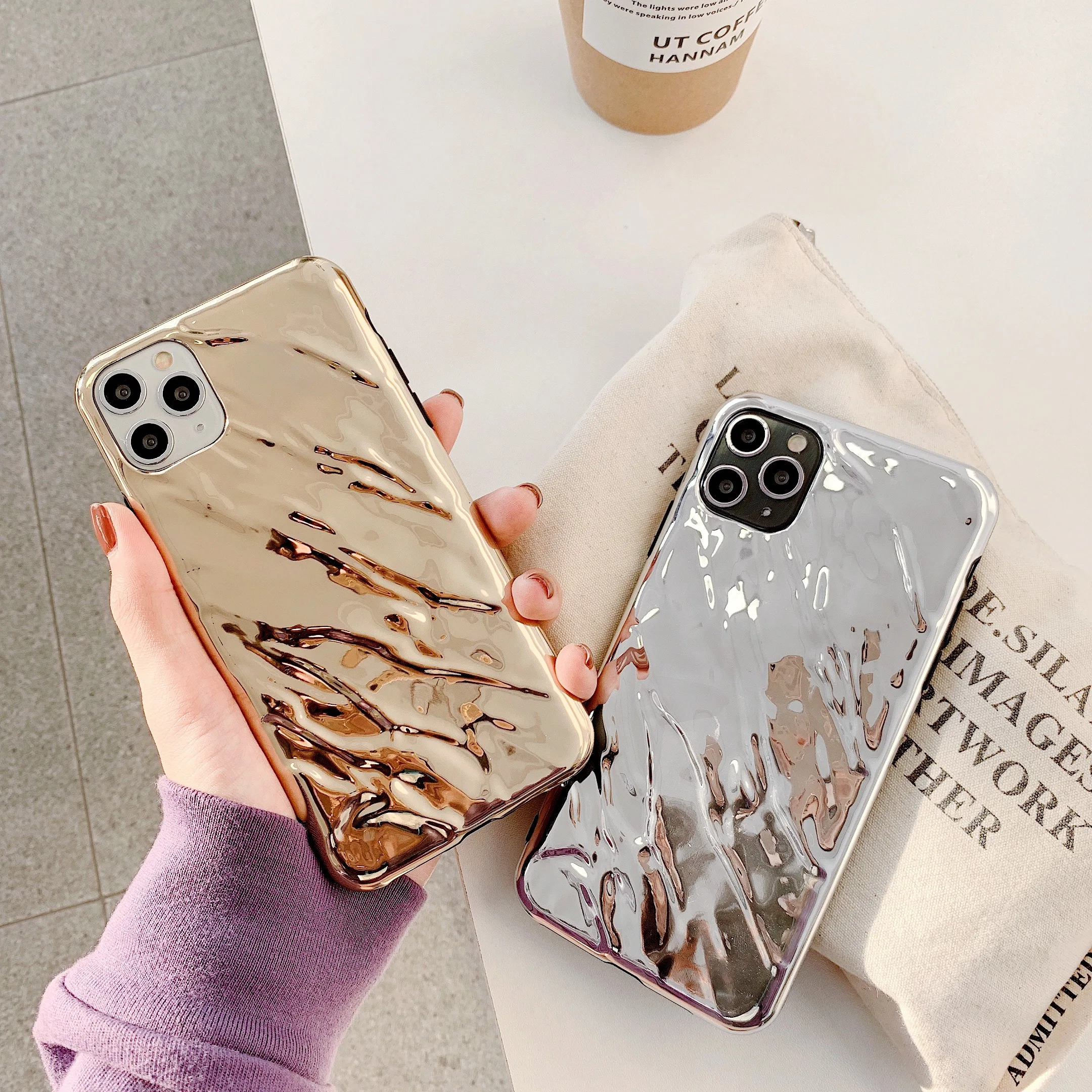 3D Dream Shell Plating Silver Gold Foil Wave Phone Case for iPhone 11 Pro XS Max XR X 7 8 Plus Glitter Soft Silicone Back Cover |