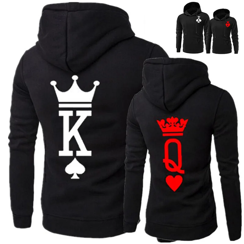 

King and Queen Matching Hoodies Casual Long-Sleeved Casual Hooded Sportswear Sweatshirt Autumn and Winter Cotton Fashion Lovers