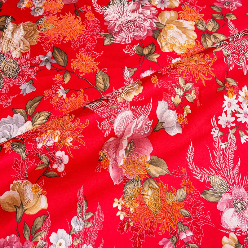 Flowers Imitation Silk damask fabrics brocade jacquard pattern sewing material for cheongsam kimono of DIY fabric for dress