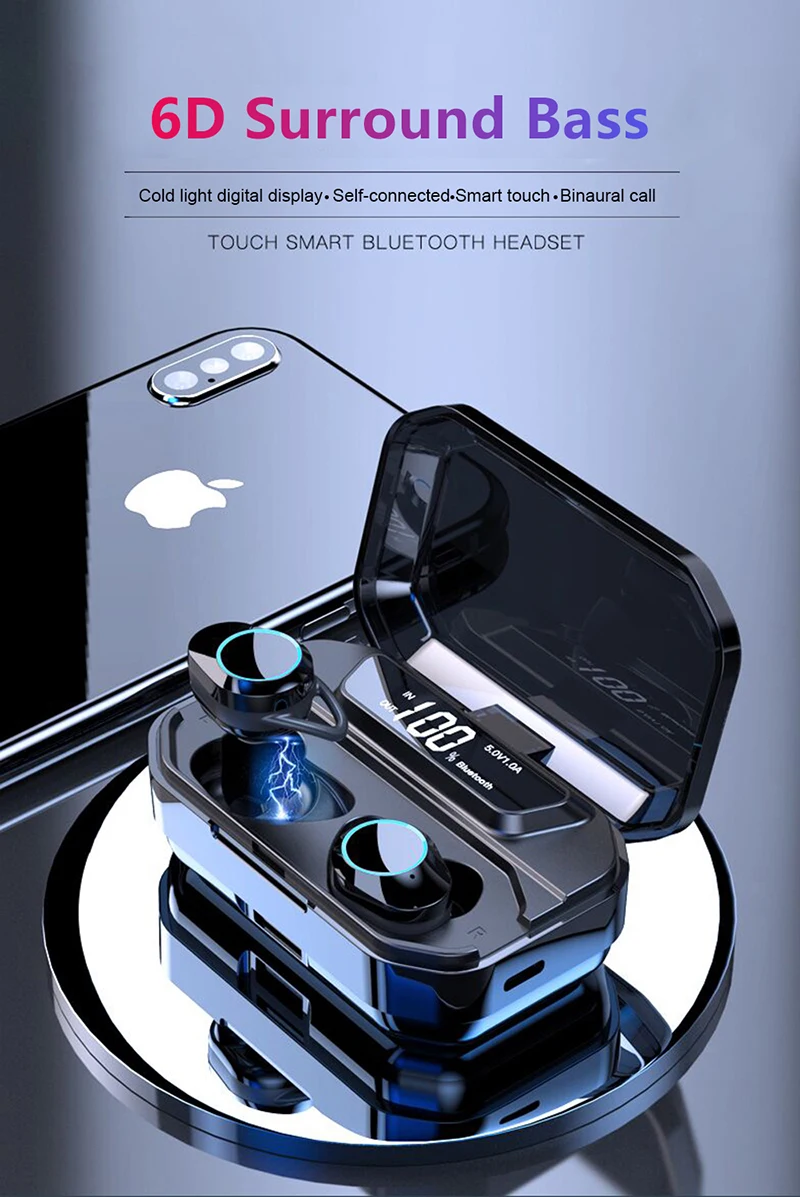 TWS 5,0 Bluetooth беспроводные наушники 9D стерео беспроводные наушники водонепроницаемые наушники 3300 мАч светодиодный внешний смарт-аккумулятор для телефона