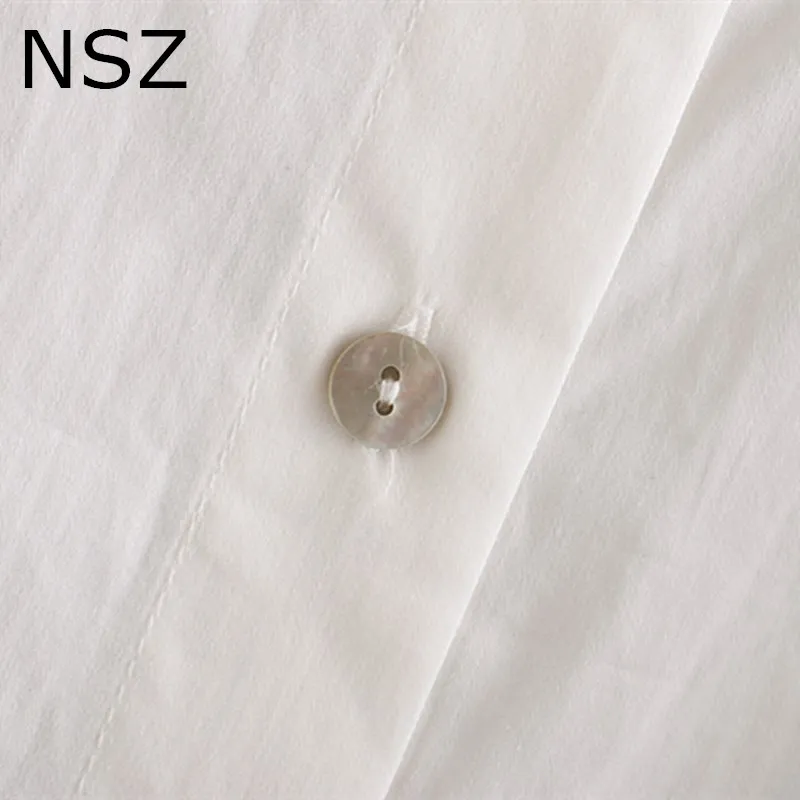 NSZ, женская белая хлопковая блузка, длинный рукав, круглый воротник, кружево, вязанное, полое украшение, милый женский топ, блуза camisa mujer