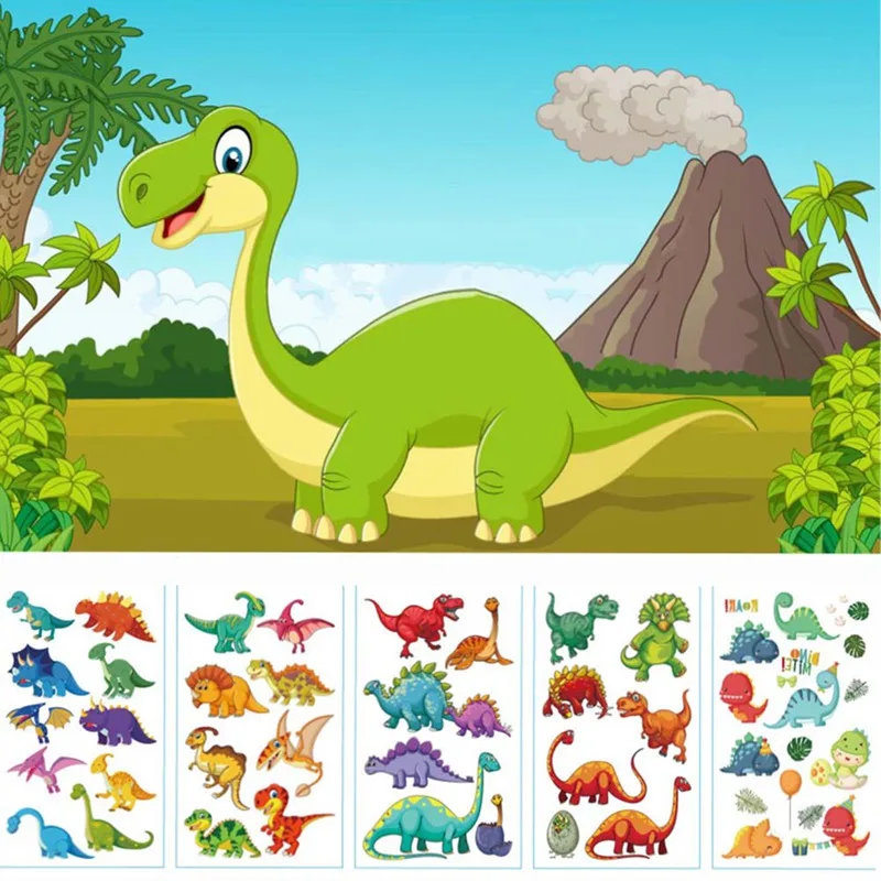 10 Sheets Dinosaur Makeup Temporary Tattoo Sticker Cute Fake Tatoo Flash Tatto Waterproof Small Body Art For Children