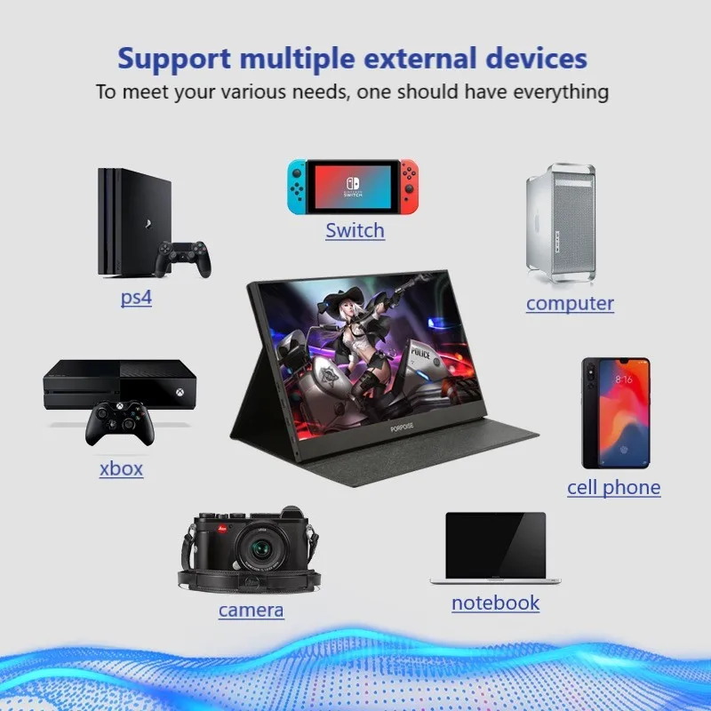 US $130.41 PORPOISE Portable monitor HD IPS screen USB C HDMI computer expansion switch PS3 PS4 display 1080P