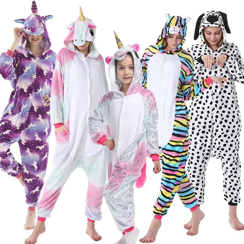 Единорог кигуруми Onesie для взрослых животных кошка пижама костюм теплая панда