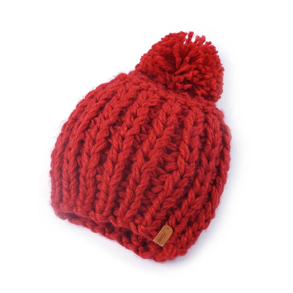 Женская теплая шерстяная шапка на осень и зиму, модная Корейская вязаная шапка, милые шаровые головные уборы - Цвет: Красный