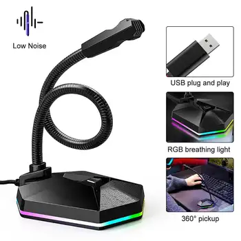 

Plug & Play USB Recording Microphone For Laptop Recording Vocals Voice Over with Colorful RGB Breathing Light Gaming Microphone