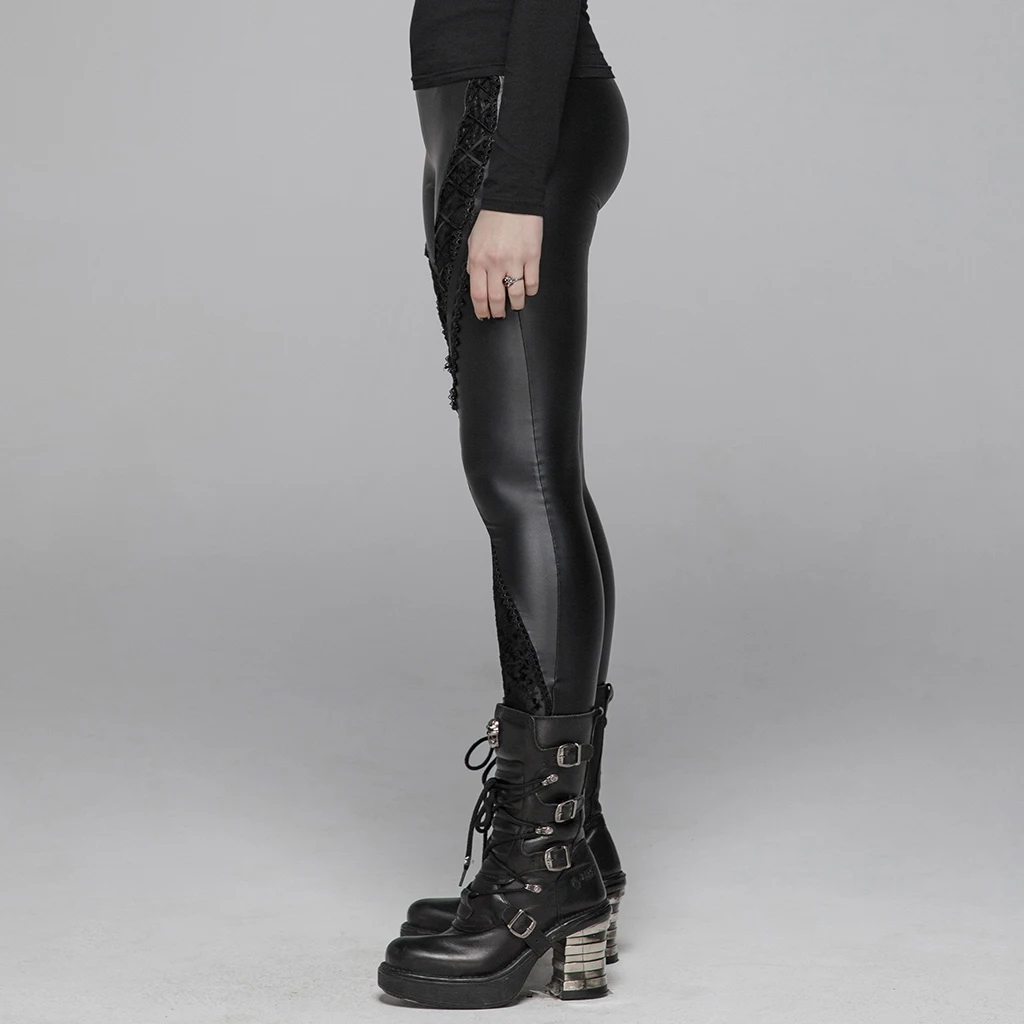 Панк рейв женские готические леггинсы модные выдалбливают на шнуровке панк эластичный высокоэластичный облешающий сексуальные кожаные леггинсы