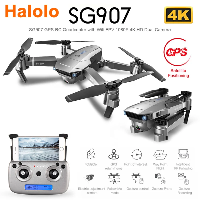 US $80.57 Halolo SG907 SG901 GPS Drone with Wifi FPV 1080P 4K HD Dual Camera Optical Flow RC Quadcopter Follow Me VS SG106 E520S
