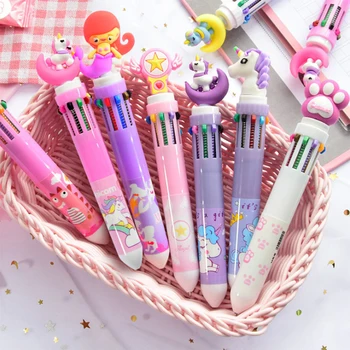 

Ten Color Ballpoint Pen Girl Heart Cartoon Multicolor Press student Multi-function Hand Account Color Marker