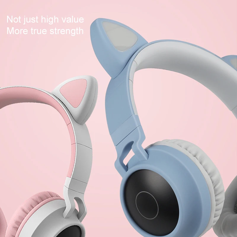 Розовые кошачьи наушники, беспроводные Bluetooth наушники, Детские Складные стерео наушники, детские наушники для мальчиков и девочек, прекрасный подарок, светодиодный светильник