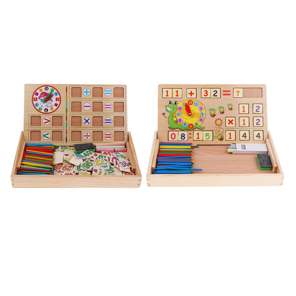 Preschool Wooden Math Counting Tool with Counting Rods,Teaching Clock,Board