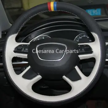 

Black White Leather Red Yellow Blue Marker Steering Wheel Cover for Audi A3(8V)