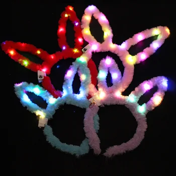

LED Light Luminous Furry Rabbit Ears Flashing Bunny Ear Headband Hair Band Hoop Toy Kids Birthday Wedding Decor Neon Party