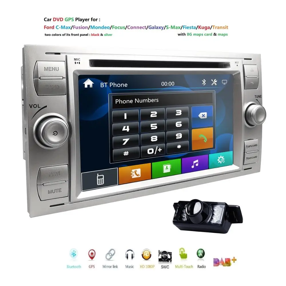 1080P Mirror link автомобильный DVD MP5 плеер для Ford Focus/Mondeo/Transit/C MAX/Fiest GPS DVR DAB + RDS USB BT