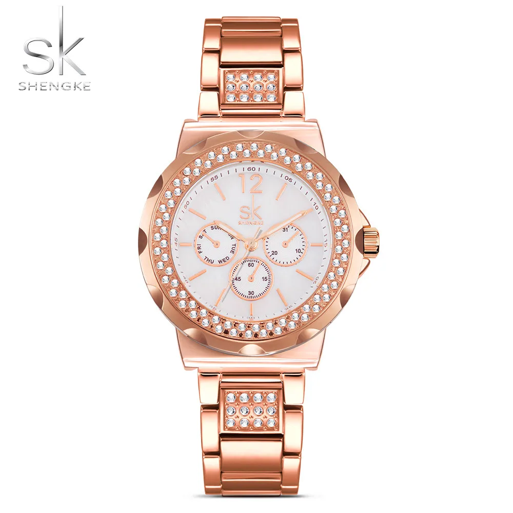 

2019New Listing Fashion Luxury Crystal Rhinestone Women Watch Multi-function Waterproof Quartz Women Watch Stainless Steel Strap