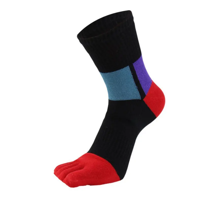 Модные носки с волоконным носком мужские повседневные цветные блестящие носки мужские носки с пятью пальцами впитывающие пот дышащие носки W1 - Цвет: Черный