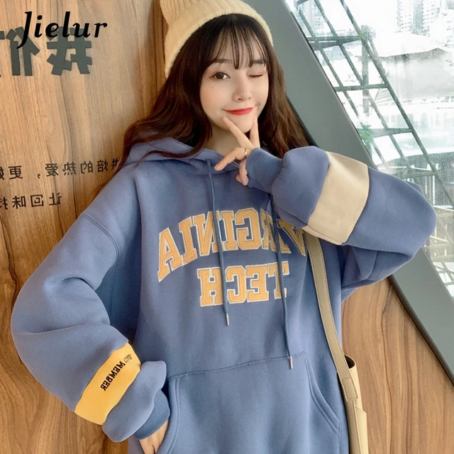 Jielur Korean Fashion Green Blue Women's Sweatshirt New Loose Letter  Embroidery Tracksuit Winter Fleece Hoodies Female Warm M-xl - Hoodies &  Sweatshirts - AliExpress