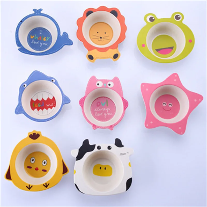 Natural Bamboo Fiber Baby Bowls Cartoon Children Feeding Plate Infant Toddler Fruit Snack Dishes Cute Kids Tableware