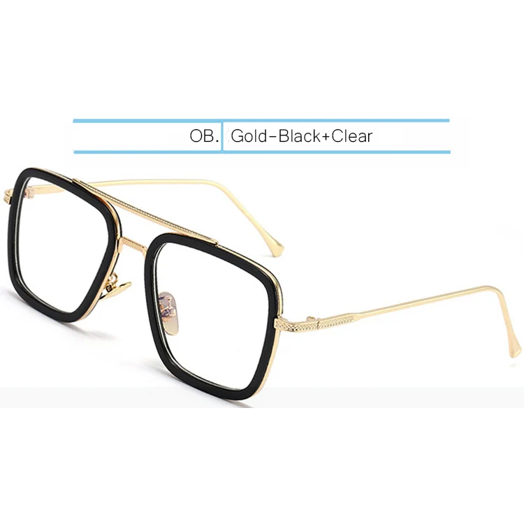 Gold-Black-Clear IVSTA Tony Stark солнцезащитные очки стимпанк очки Железный человек 3 панк стиль полета Роскошные брендовые дизайнерские очки модные Мстители близорукость - Цвет линз: Gold-Black-Clear