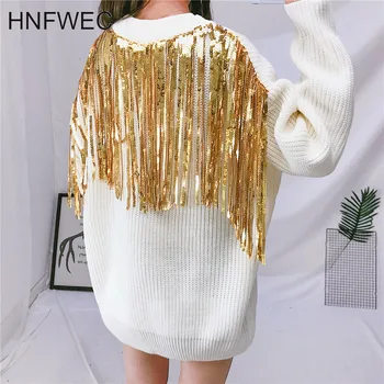

2019 Autumn and Winter New Fashion Pullovers Sweaters Women Round Neck Wild Casual Ladies Sweaters Sequins Tops Y559