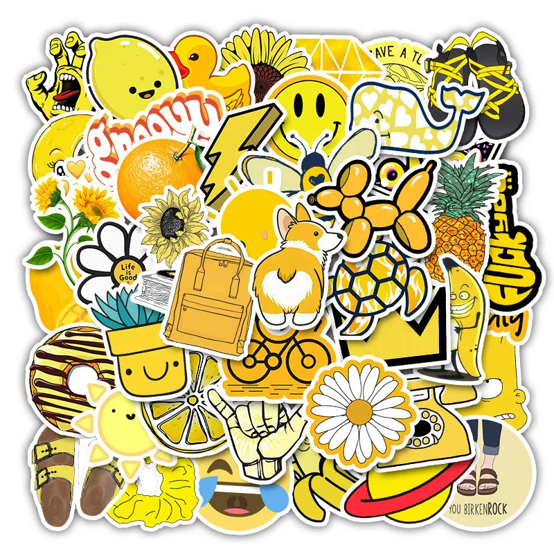 

50 PCS Graffiti Fruit animal yellow series Stickers For Kid Toy Waterproof Sticker to DIY trunk Laptop Bicycle Helmet Car Decals