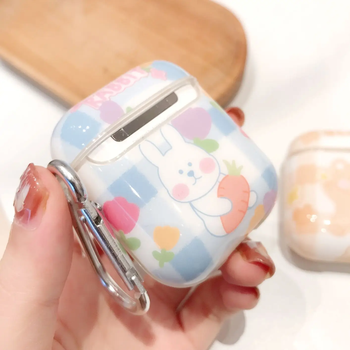Прозрачные чехлы для наушников Apple AirPods 1 2 зарядным устройством стильная футболка с изображением персонажей видеоигр "Медведь", "Кролик", "Защитная сумка-чехол с крышкой для Airpods чехлы