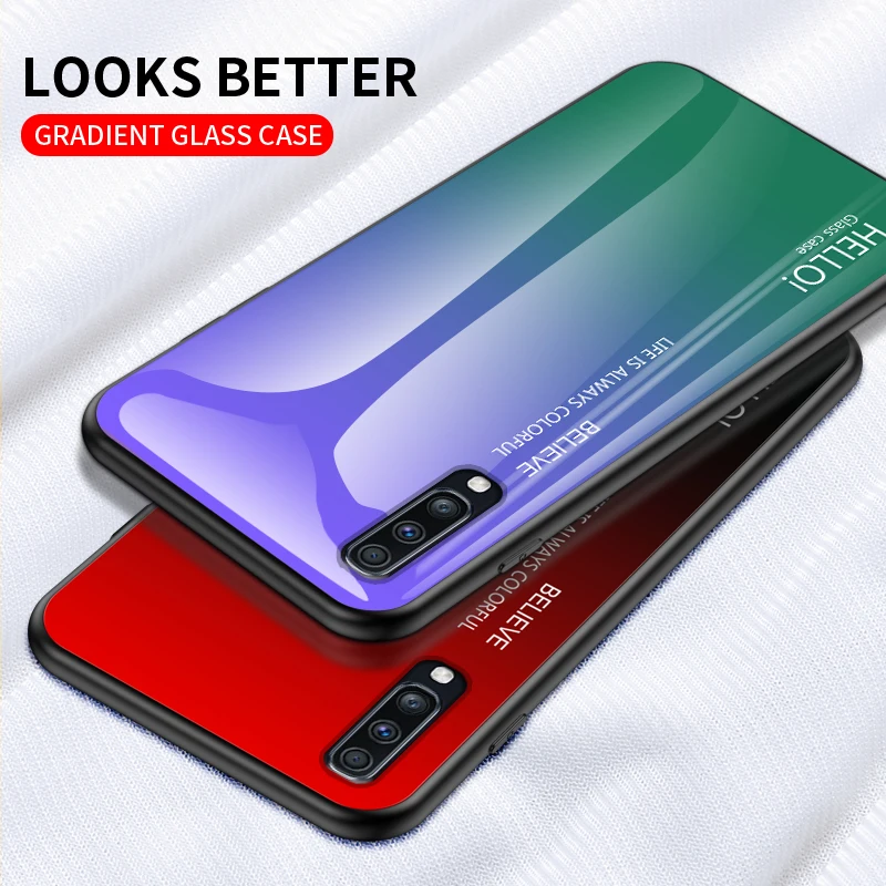 Модный градиентный стеклянный чехол для телефона samsung Galaxy A70S чехол Полная защита бампер чехол для samsung A70 чехол 6,7"