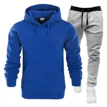 

2 Pcs/Set Sport Suit Solid Color Drawstring Jogging Hooded Pullover Soft Sweatpants Suit for Daily Wear