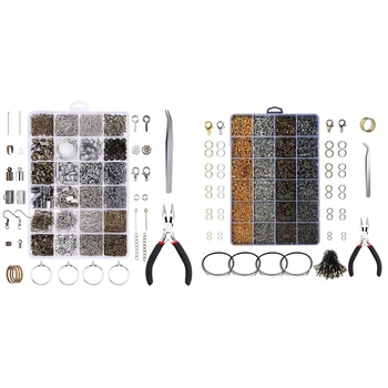 

2 Set 24 Grid Jewelry Set, Closed Ring Lobster Buckle Nine Needle T Needle & Necklace Bracelet Making Hand Tools