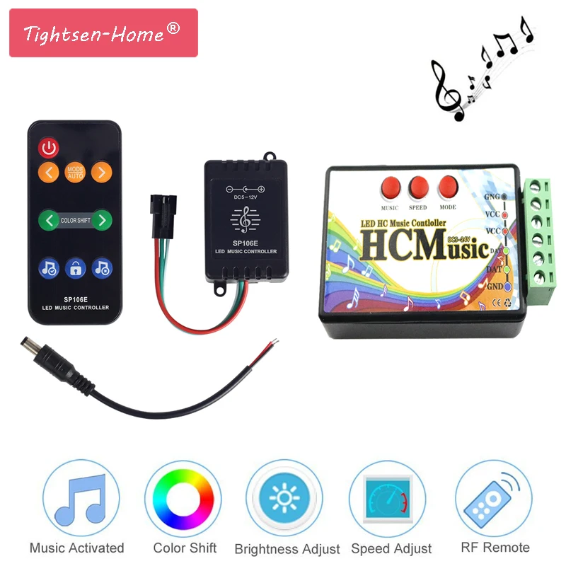 #cheap LED RGB Music Controller HC SP106E 9 keys DC5V 12V WS2811 WS2812B 6812 1903 6803 Magic LED tape digital colorful music led light