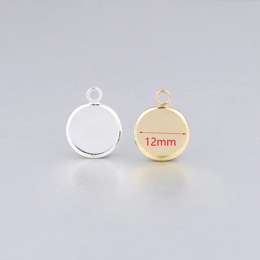 10pcs 12mm Water Plated Base Round Time Gem Pendant for DIY Necklace Jewelry Making Silver Color Gold Stainless Steel | Украшения и