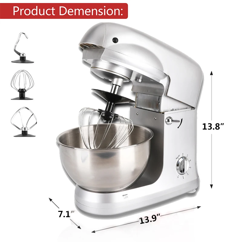 5L Stand Mixer Stainless Steel Bowl 6-speed Kitchen Food Blender Cream Egg Whisk Cake Dough Kneader Bread Mixer Maker 110V