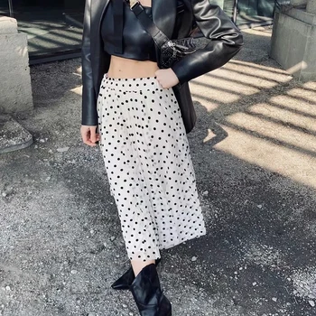 

Elegant women polka dots midi skirts 2020 summer fashion ladies vintage mesh skirt with liner female boho skirts girls chic jupe