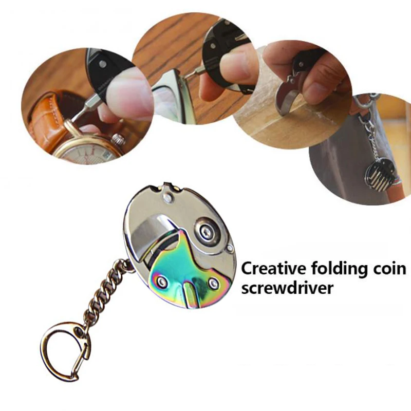 

1 Pcs Steel Folding Pocket Cutter Screwdriver Coin Shaped Survival Camping Keychain