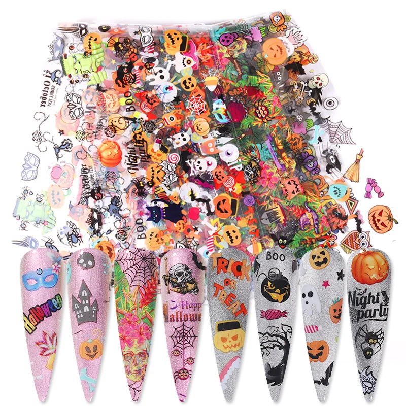 

10 Pcs/Pack Halloween Nail Foil Stickers Colorful Pumpkin DIY Design Transfer Decals Stickers DIY Design Nail Art Decorations