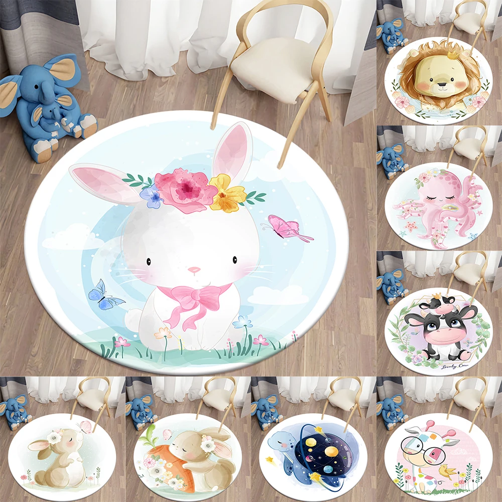 

Cartoon Round Carpet for Living Room Animal Printed Round Area Rugs Parlor Bedroom Floor Mat Anti-slip Children's Rugs