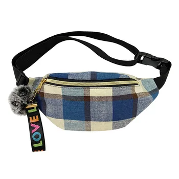 

Bolsos De Hombro Para Hombre 2020 Summer Ladies Bag Waist Bag Fashion Wild Hair Ball Charm Chest Bag Multi-color Check