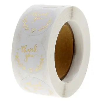 

500pcs/roll Wreath Thank You Stickers Gold Foil Seal Labels Wedding Party Favors