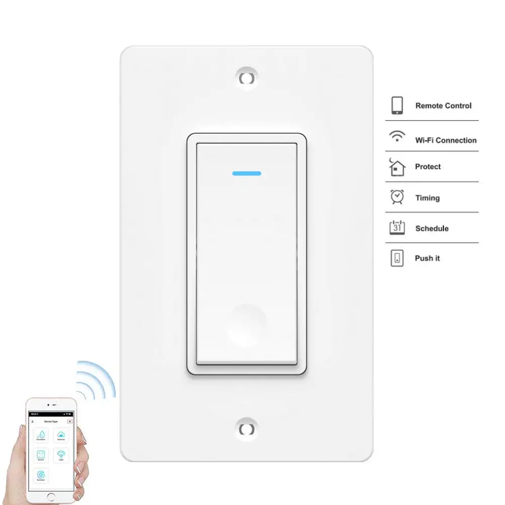 

Teekar SW1 Wifi Smart Light Switch US Standard Push Button Voice Control Wireless Wall Switch Work With Alexa Echo Google Home