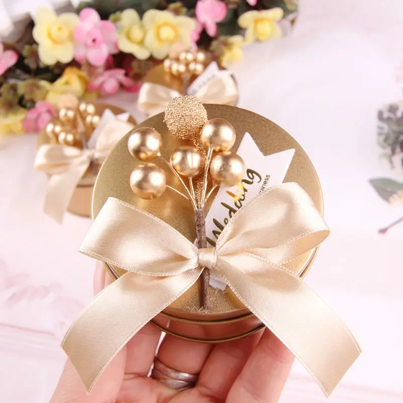 10/20pcs high-grade golden candy box wedding packaging gift box birthday party gift supplies metal round metal collection box