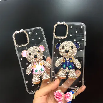 

For iphone xr case Bling cartoon Bear rhinestone cover case for iphone 11 pro 6 6S 7 8 X XS XR MAX phone case with strap