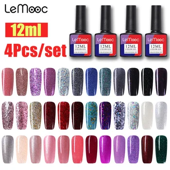 

LEMOOC 12ML UV Gel Varnish Nail Polish Set For Semi Permanent Hybrid Nails Art 4pcs/set Gel Nail Polish 120 Colors