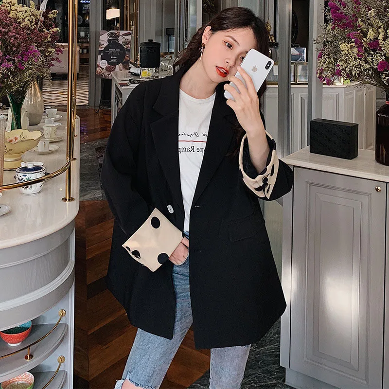 

Black And White with Pattern Small Suit Coat 2019 Spring And Autumn New Style Korean-style Versatile Fashion Casual Elegant Slim